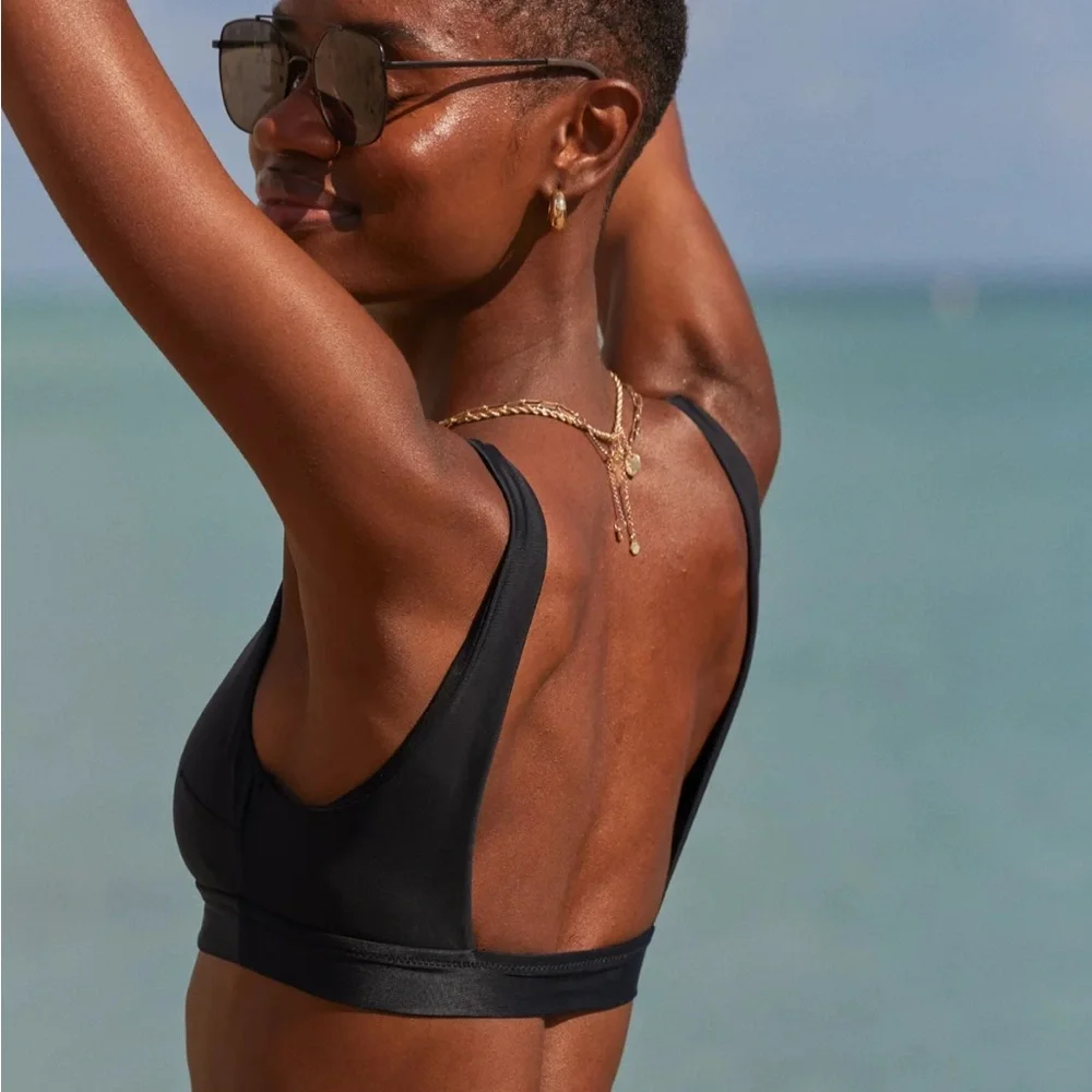 2/$30 Aerie Black Banded Wide Strap Scoop Bikini Top Small NWT
